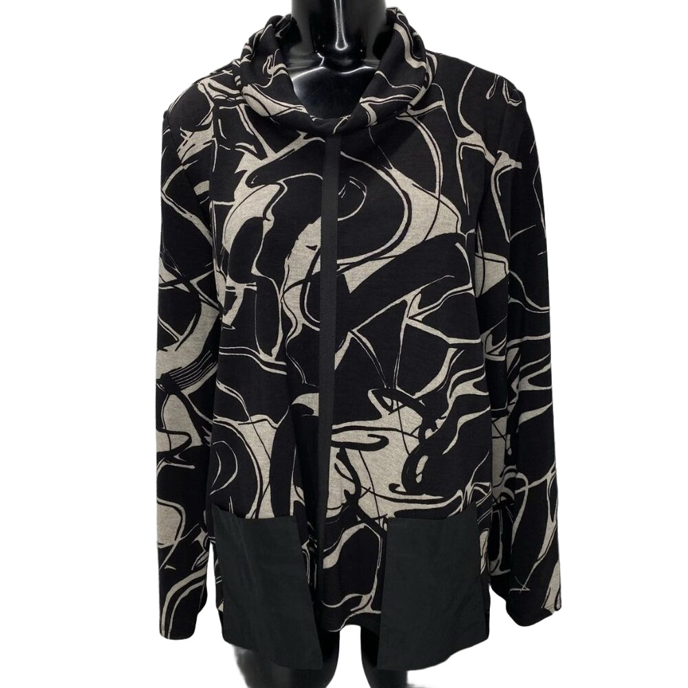 NEW JOSEPH RIBKOFF Cowl Neck Bohemian Blouse Black/Beige Size 10 Long Sleeve